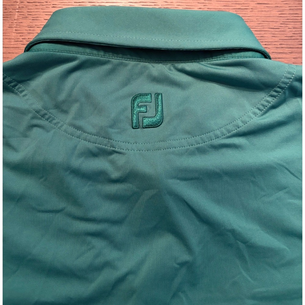 FootJoy Mens Performance Golf Polo Shirt Teal Green Short Sleeve FJ Logo L - Picture 7 of 7